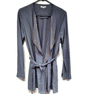 New Lamade Sweater Womens Chevron Tie Waist Open Front Cardigan Size Small Gray